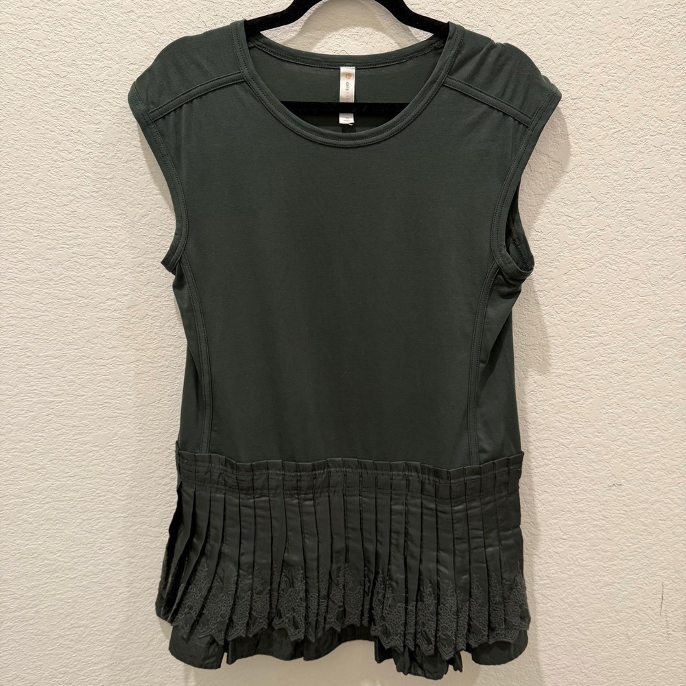 Daily Practice Anthropologie Green Drop Waist Pleated Eyelet Mini Dress XS